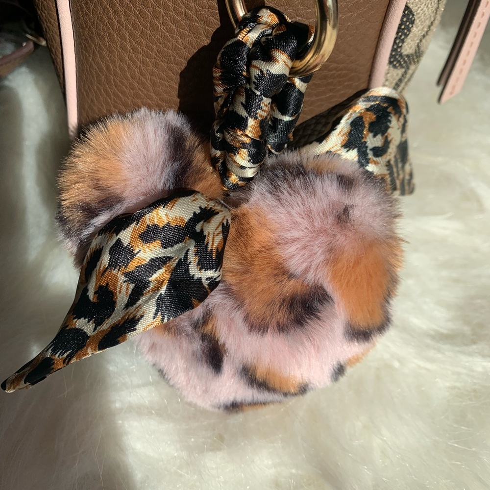 Heart Leopard Print Plush Purse Keychain